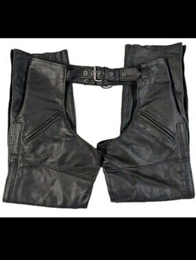 Daniel Smart Black Leather Motorcycle Biker Riding Chaps Size Large Lined